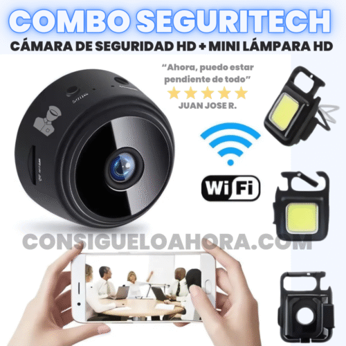 1 COMBO SEGURITECH: MINI CÁMARA HD + MINI LAMPARA PORTATIL