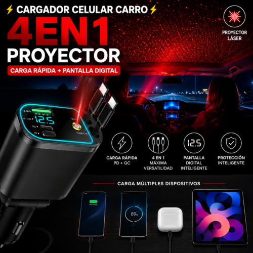 ⚡Cargador de Celular para Carro 4 en 1 Proyector⚡